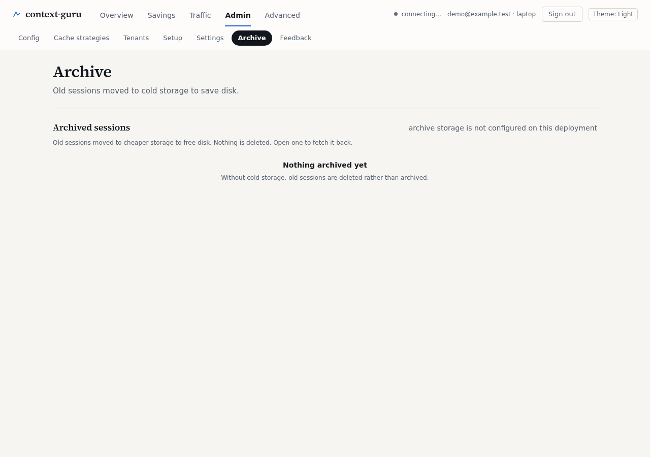 The Archive tab, light theme