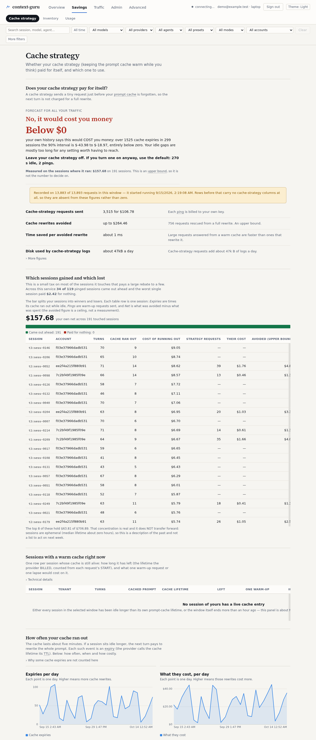 The Cache strategy tab, light theme