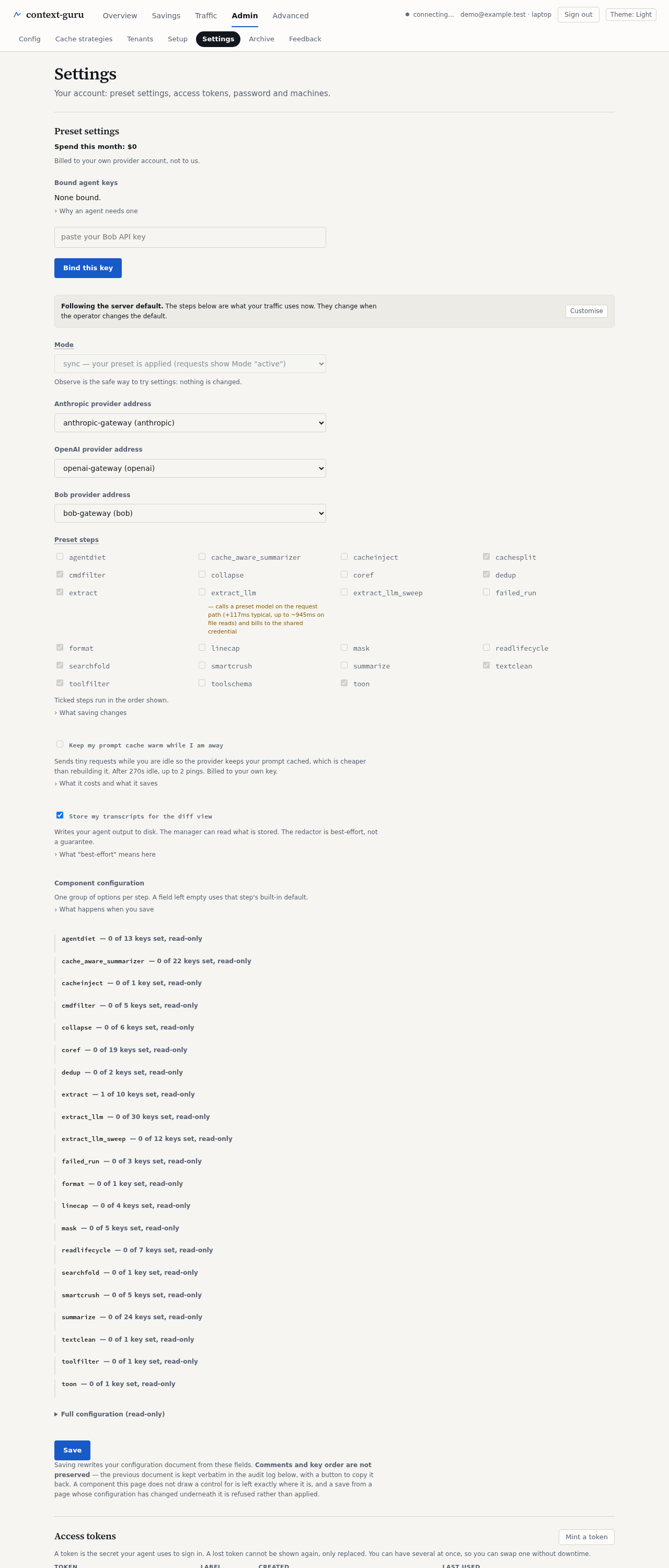 The Settings tab, light theme